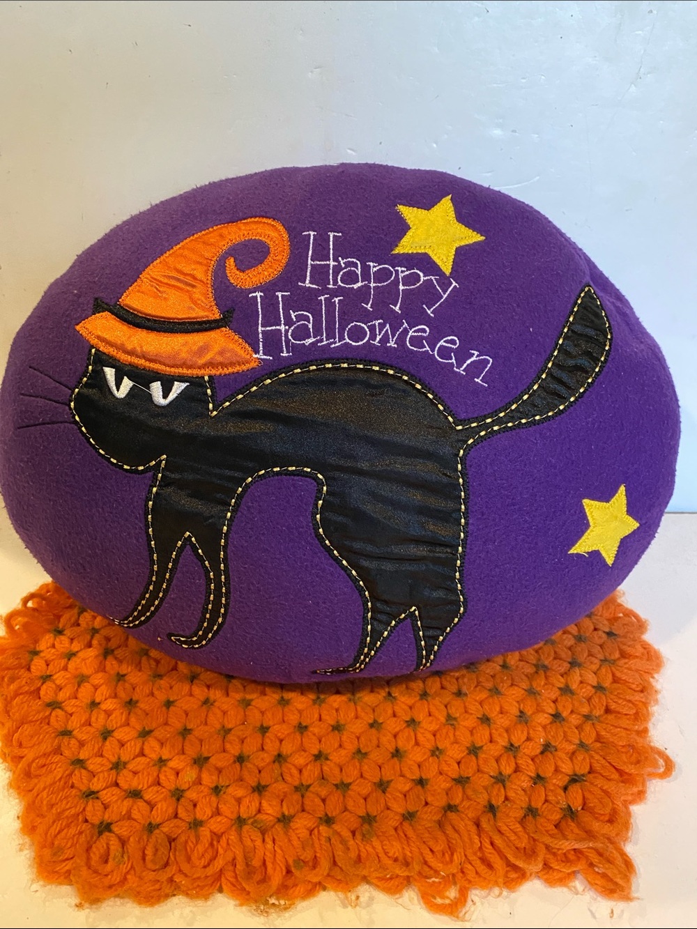 “Happy Halloween Black Cat Oval Soft Pillow